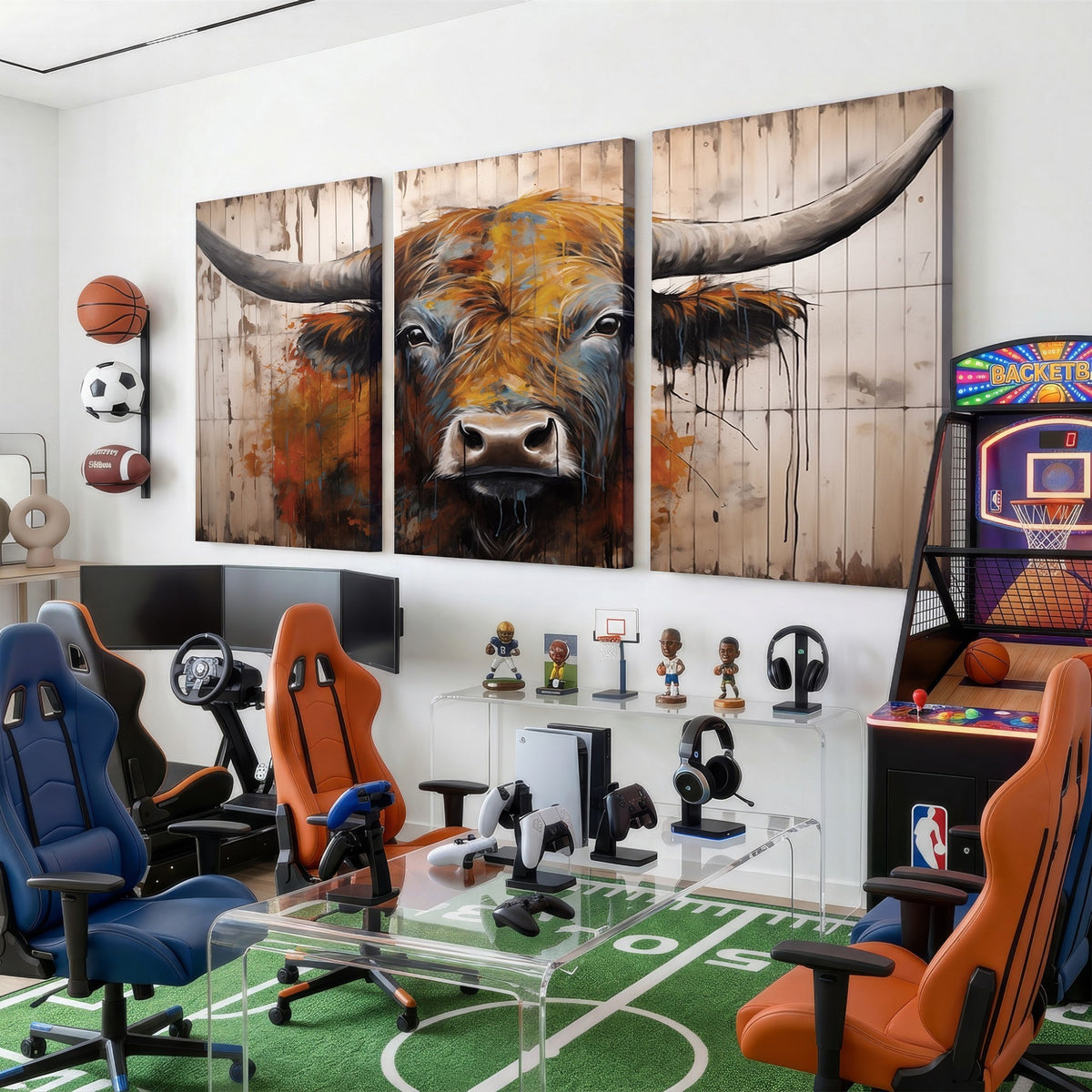 47284-MGV-CV-24X16 - Abstract Bull Highland Cow Canvas Wall Art Print