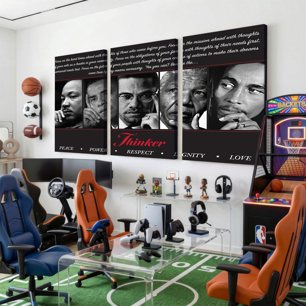 45112-MGV-CV-24X16 - Thinker Quintet Canvas Wall Art | Martin, Obama, Malcolm X, Mandela, Marley, Peace Power Respect Dignity Love