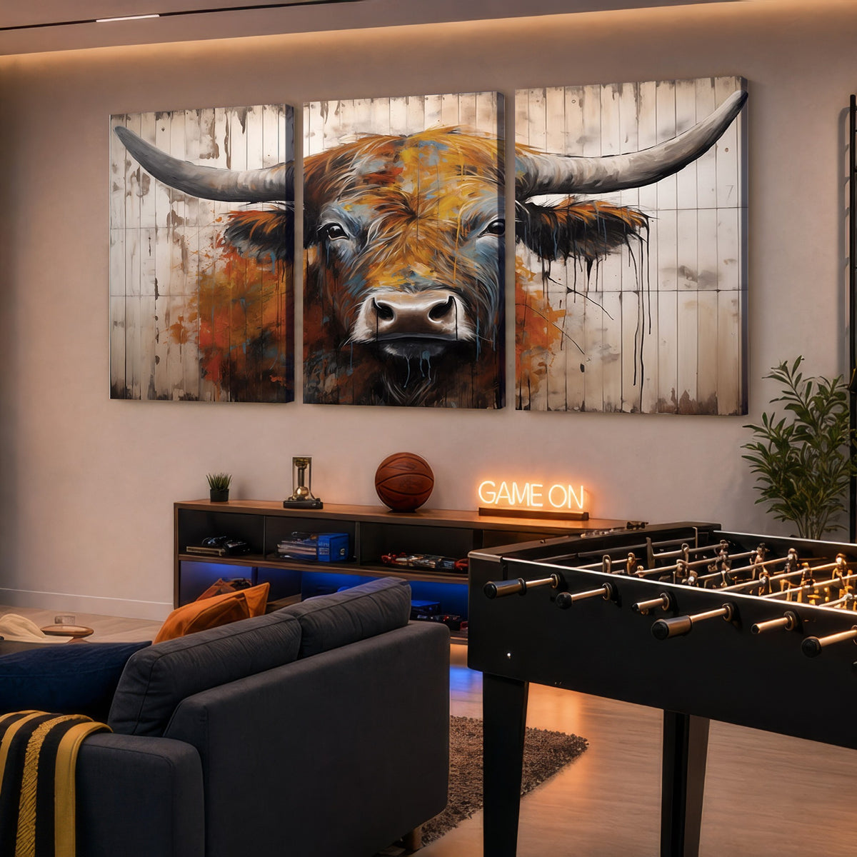 47284-MGV-CV-24X16 - Abstract Bull Highland Cow Canvas Wall Art Print