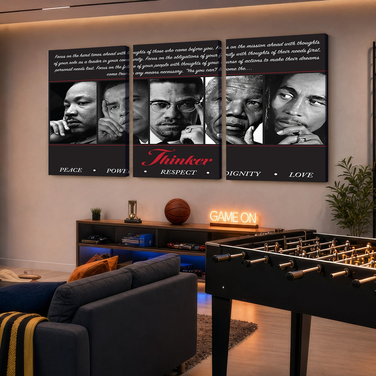 45112-MGV-CV-24X16 - Thinker Quintet Canvas Wall Art | Martin, Obama, Malcolm X, Mandela, Marley, Peace Power Respect Dignity Love