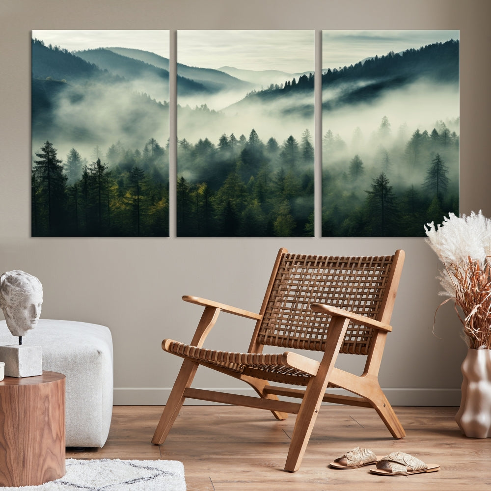 Captivant Misty Forest Wall Art Premium Impression sur toile une atmosphère brumeuse et sereine