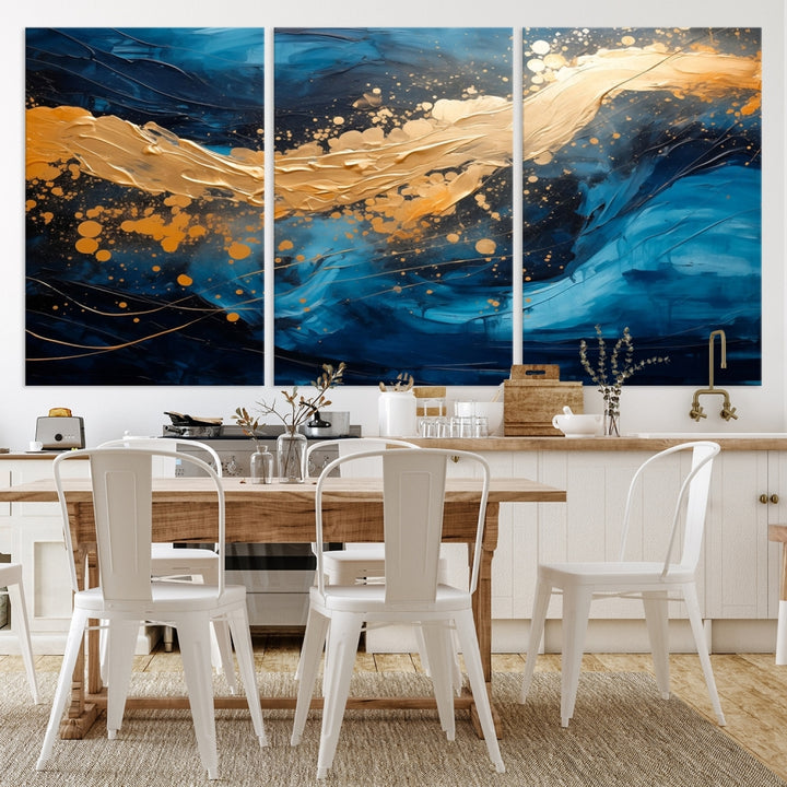 Luxury Textured Navy Blue Gold Wall Art Canvas Print , Wall Art