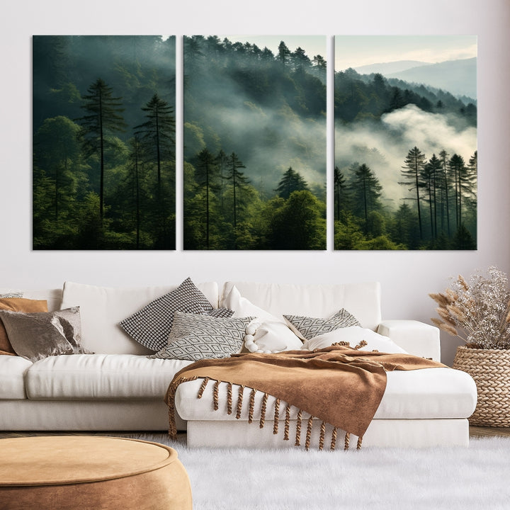 Captivant Misty Forest Wall Art Premium Impression sur toile une atmosphère brumeuse et sereine