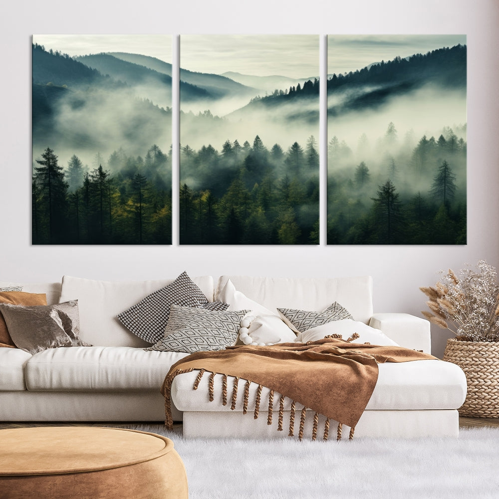 Captivant Misty Forest Wall Art Premium Impression sur toile une atmosphère brumeuse et sereine