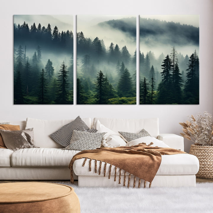 Captivant Misty Forest Wall Art Premium Impression sur toile une atmosphère brumeuse et sereine