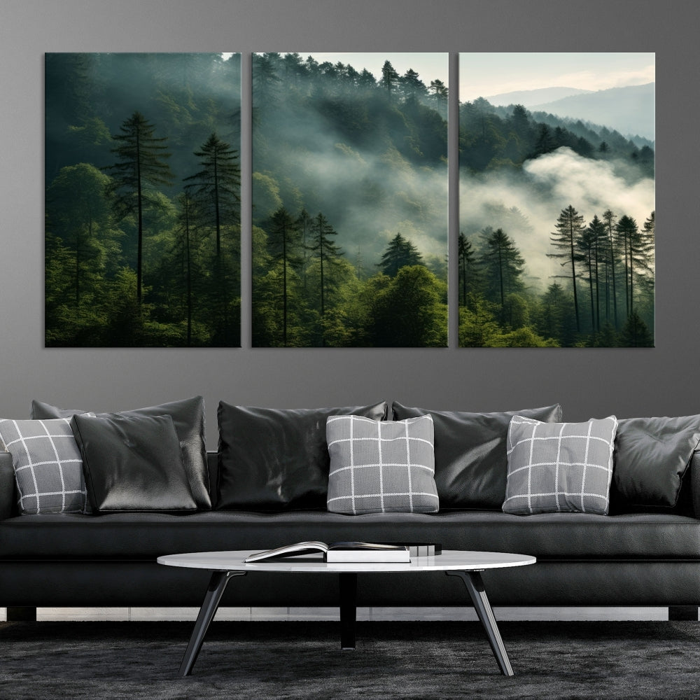 Captivant Misty Forest Wall Art Premium Impression sur toile une atmosphère brumeuse et sereine