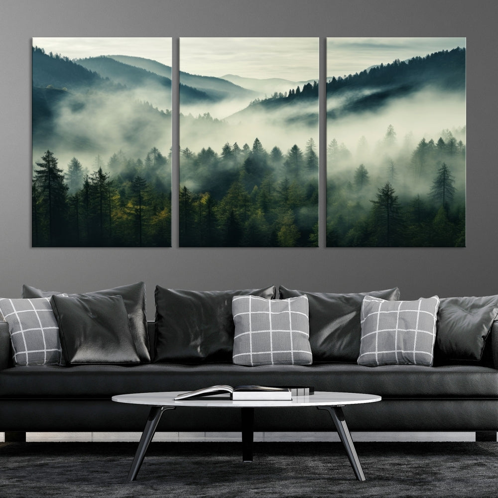 Captivant Misty Forest Wall Art Premium Impression sur toile une atmosphère brumeuse et sereine