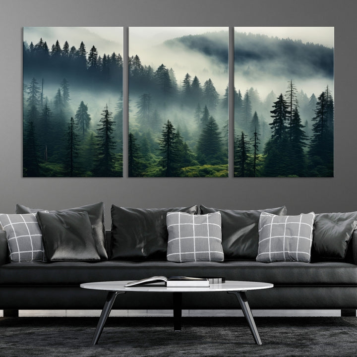 Captivant Misty Forest Wall Art Premium Impression sur toile une atmosphère brumeuse et sereine