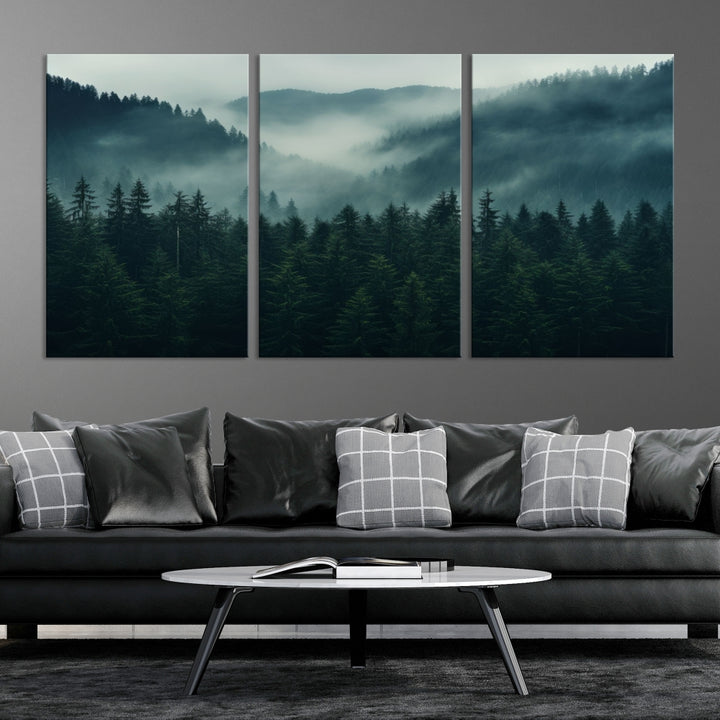 Captivant Misty Forest Wall Art Premium Impression sur toile une atmosphère brumeuse et sereine