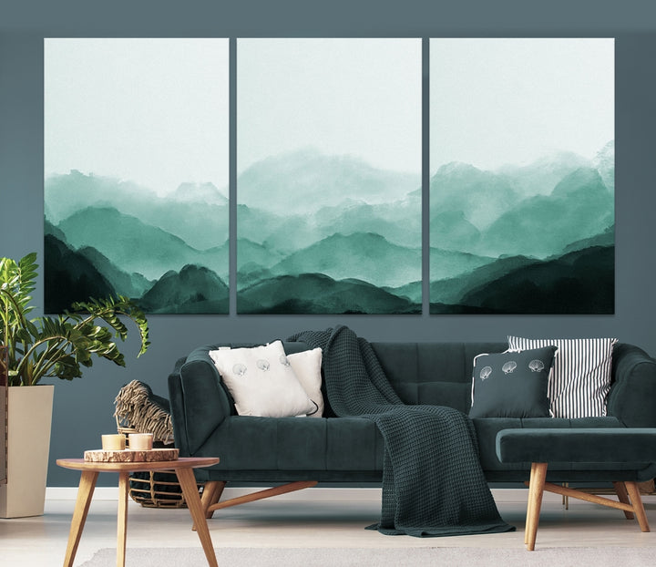 Impression d’art mural sur toile abstraite de montagne verte