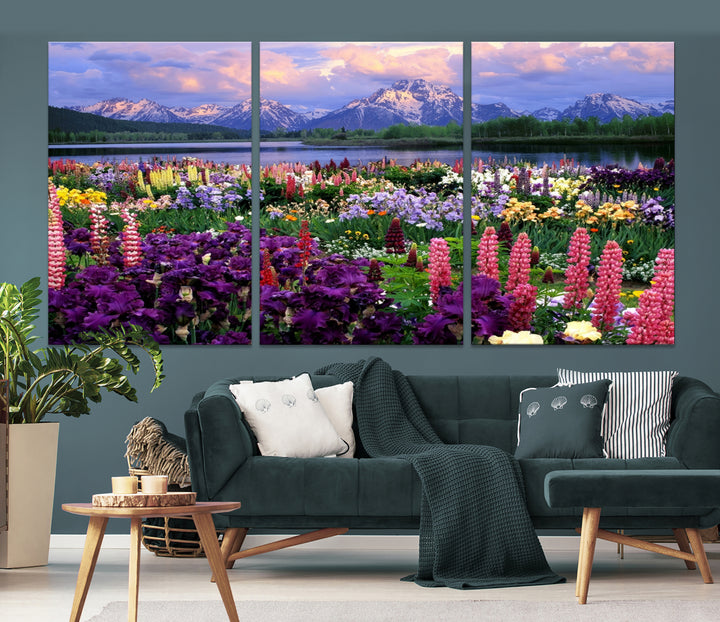 Mountain Field of Flowers Canvas Wall Art Print