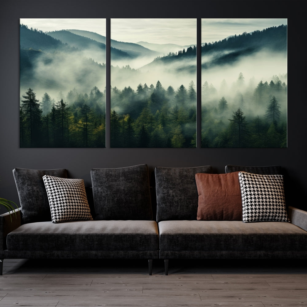 Captivant Misty Forest Wall Art Premium Impression sur toile une atmosphère brumeuse et sereine