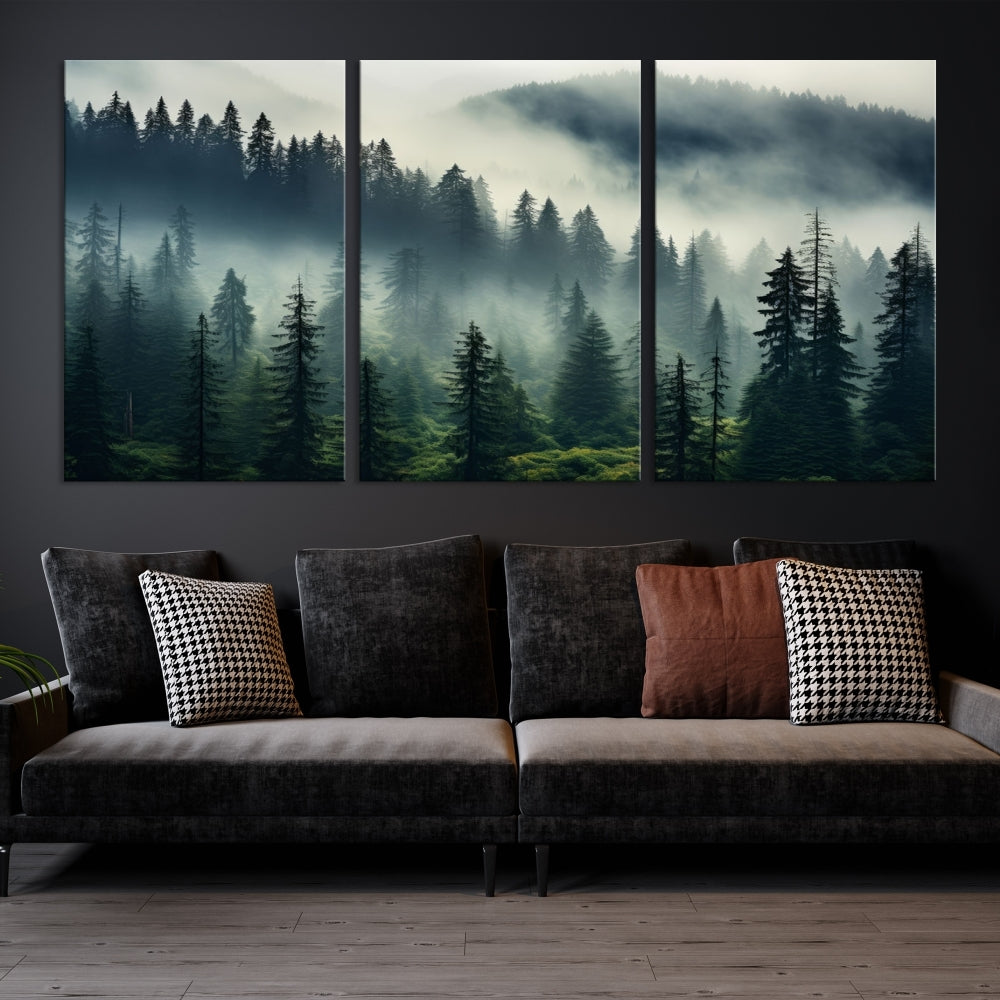 Captivant Misty Forest Wall Art Premium Impression sur toile une atmosphère brumeuse et sereine