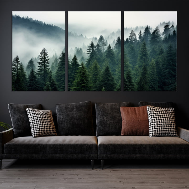 Captivant Misty Forest Wall Art Premium Impression sur toile une atmosphère brumeuse et sereine