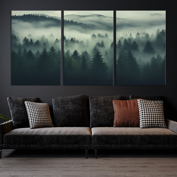 Misty Forest Wall Art Premium Canvas Print une atmosphère brumeuse et sereine