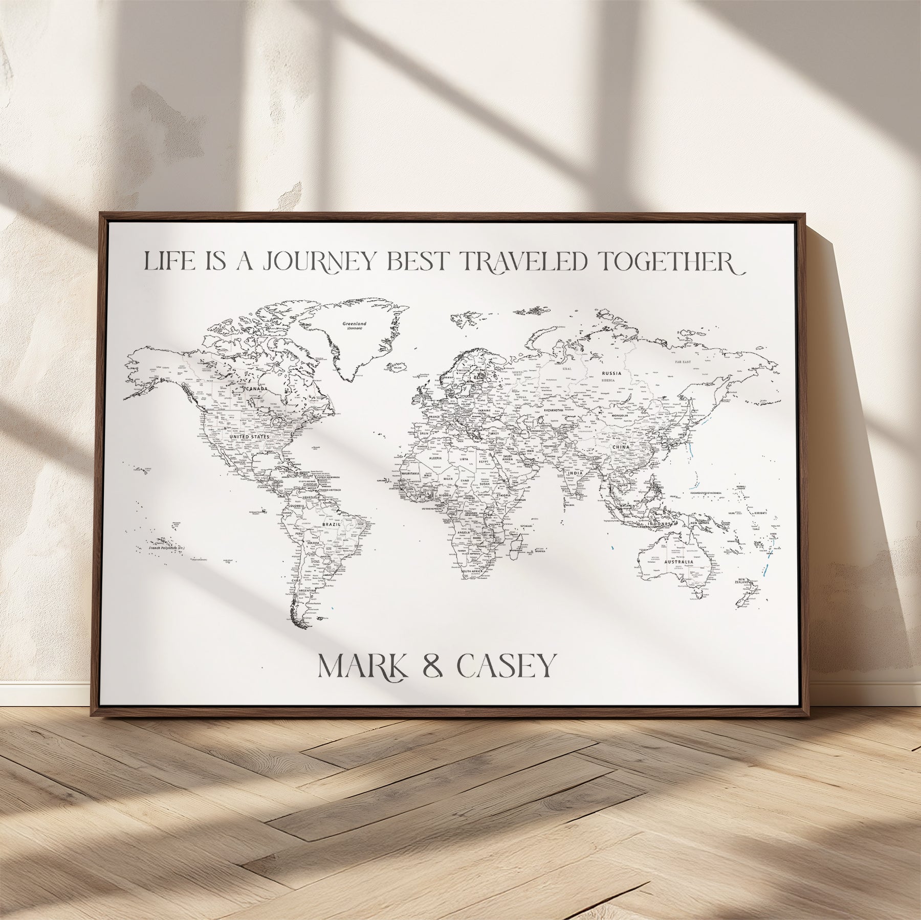 -Custom Push Pin World Map Print Personalized Canvas Wall Art Travel Memories Framed Gift for Couples for Home, Office