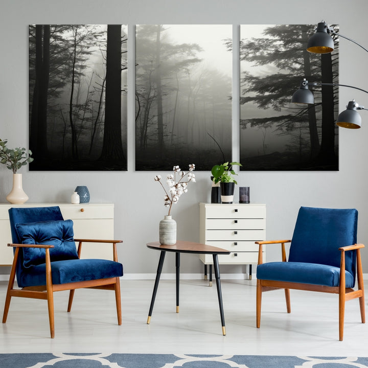 Captivant Misty Forest Wall Art Premium Impression sur toile une atmosphère brumeuse et sereine