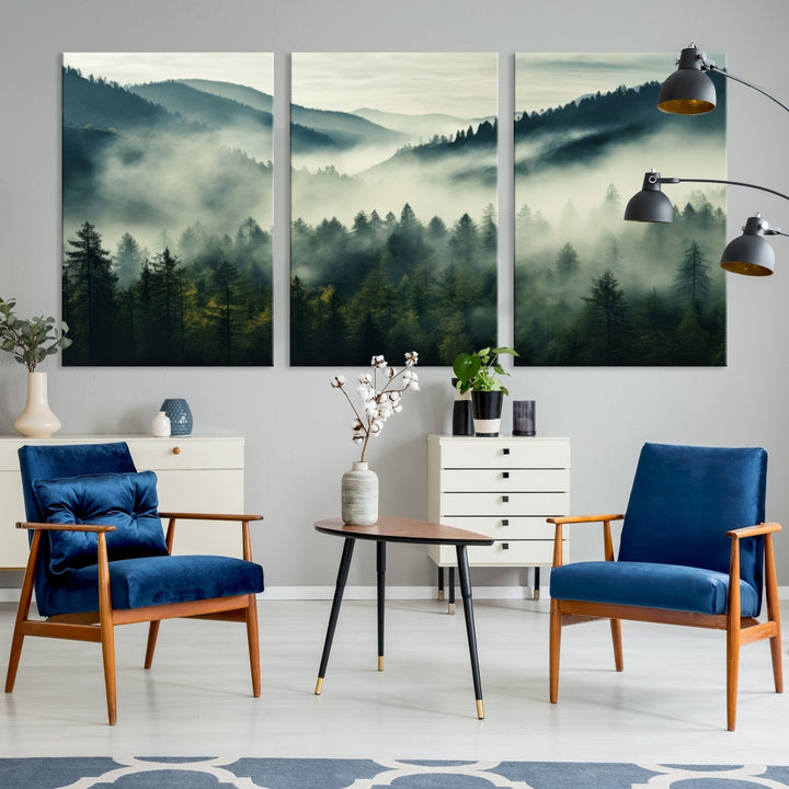 Captivant Misty Forest Wall Art Premium Impression sur toile une atmosphère brumeuse et sereine