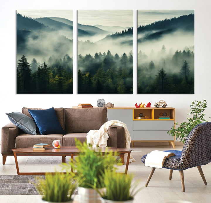 Captivant Misty Forest Wall Art Premium Impression sur toile une atmosphère brumeuse et sereine