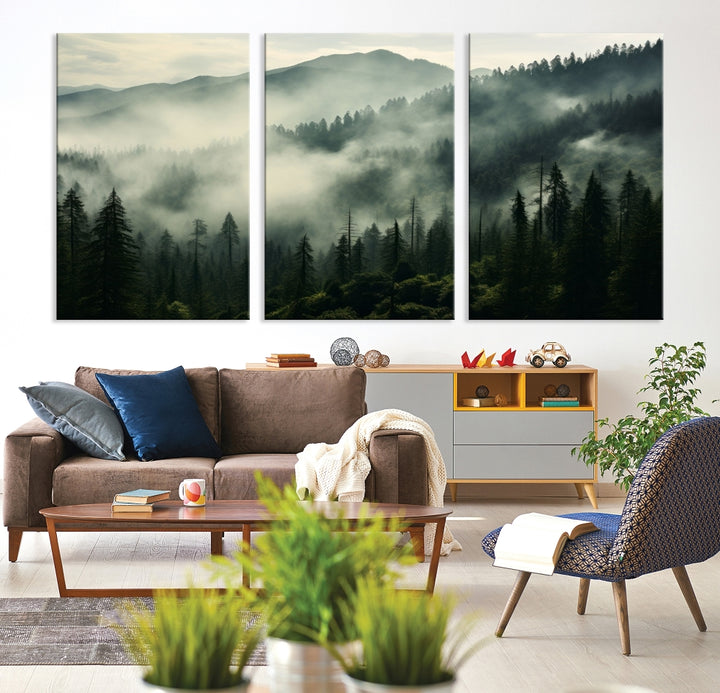 Captivant Misty Forest Wall Art Premium Impression sur toile une atmosphère brumeuse et sereine