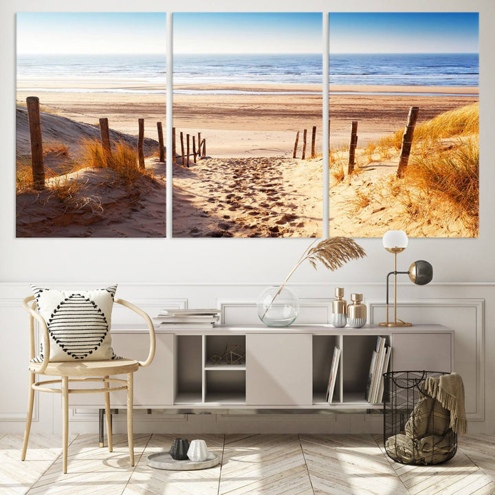 Serene Beach Path Canvas Art, Giclee Canvas Print with Gallery Wrap, Coastal Sand Dunes Wall Art Featuring Canon Print Quality