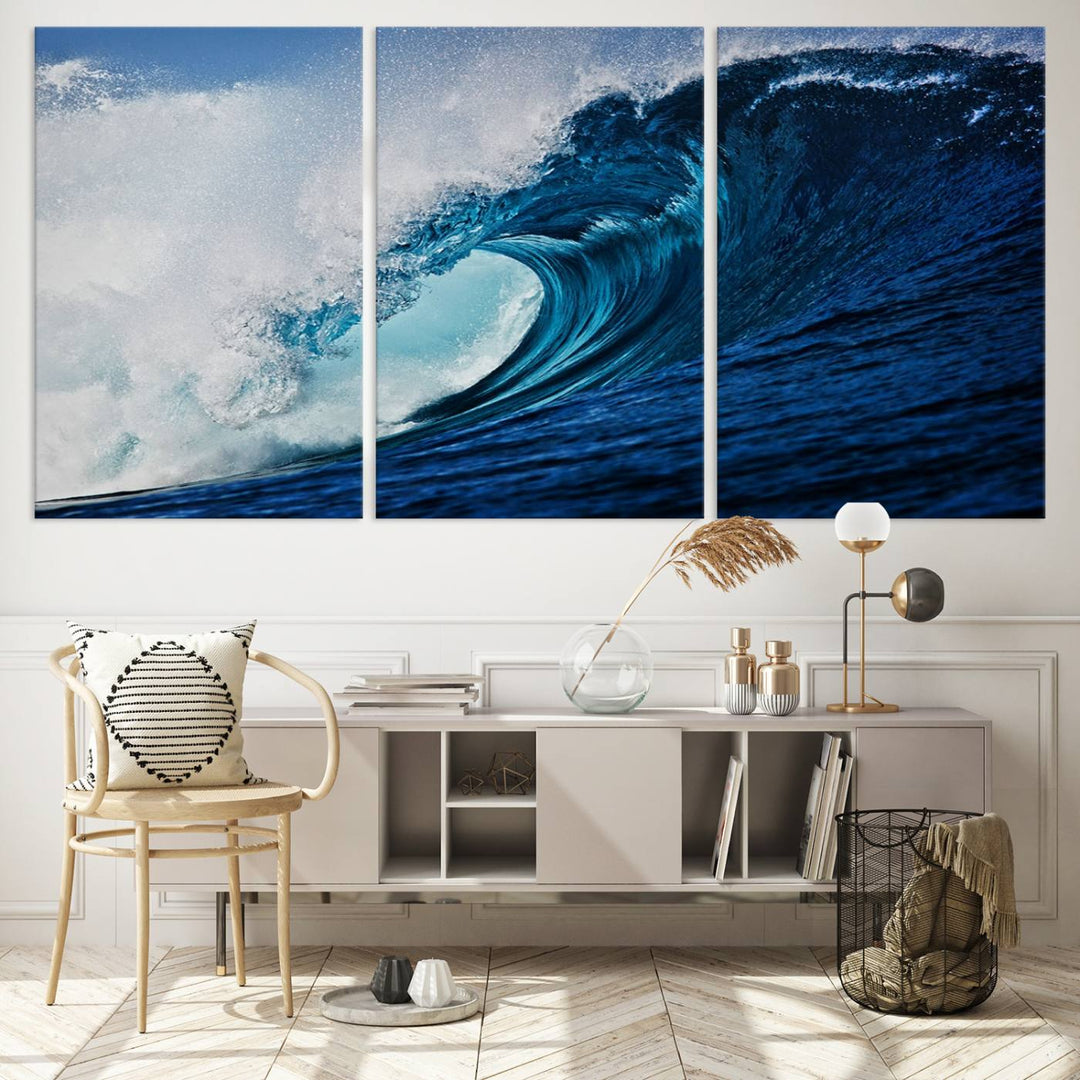 Ocean Wave at Sunset Canvas Art, Large Wall Print of Vibrant Water Waves, Coastal Art for Living Room and Dining Room Decor