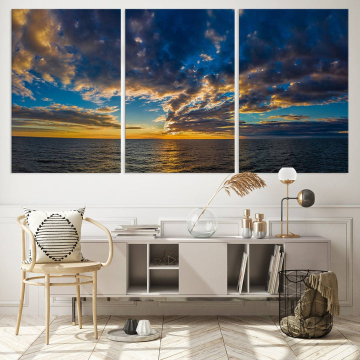 Dramatic Ocean Sunset Canvas Art, Panoramic Seascape Wall Art, Giclee Canvas Print with Canon Quality for Coastal Decor