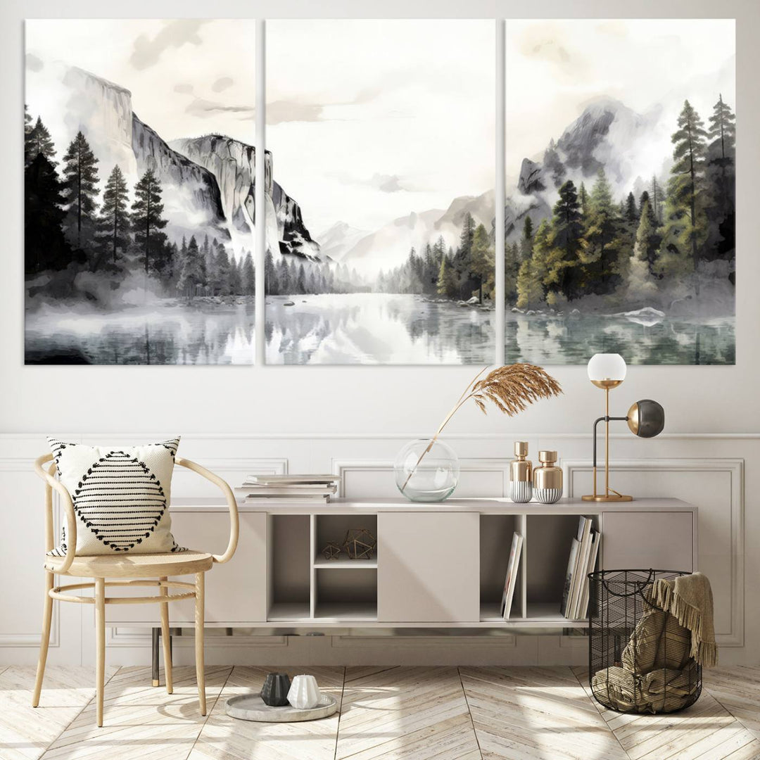 The Yosemite Valley Wall Art Canvas Print, a framed nature décor, is beautifully displayed.