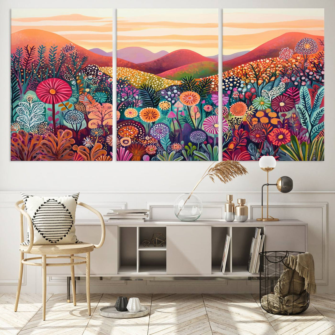Yayoi Kusama 1986 Wall Art Print—a vibrant, Wabi Sabi abstract landscape that enhances tranquility.