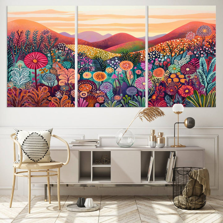 Yayoi Kusama 1986 Wall Art Print—a vibrant, Wabi Sabi abstract landscape that enhances tranquility.