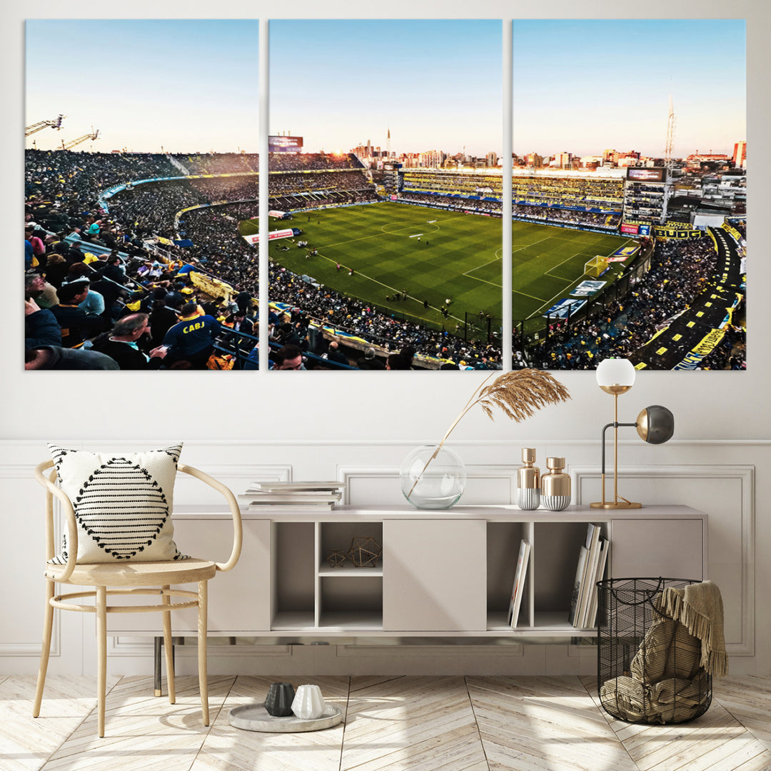 The wall art canvas print vividly captures the dynamic soccer culture at Bombonera Stadium with its vibrant depiction.