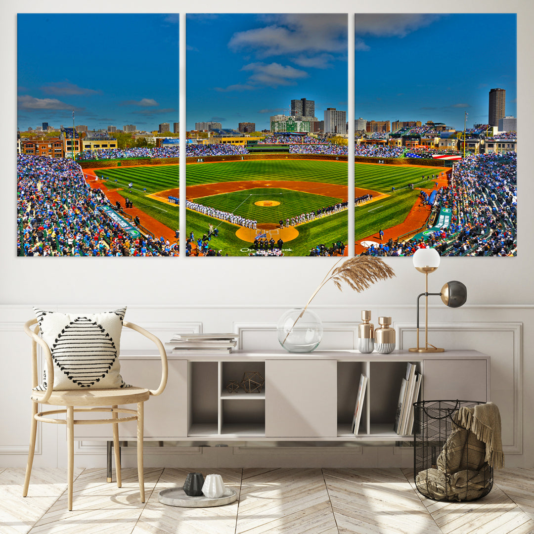 Wrigley Field Chicago Cubs Panoramic 3-Piece Canvas Wall Art - Iconic Baseball Stadium Print for Sports Lovers - Ready to Hang