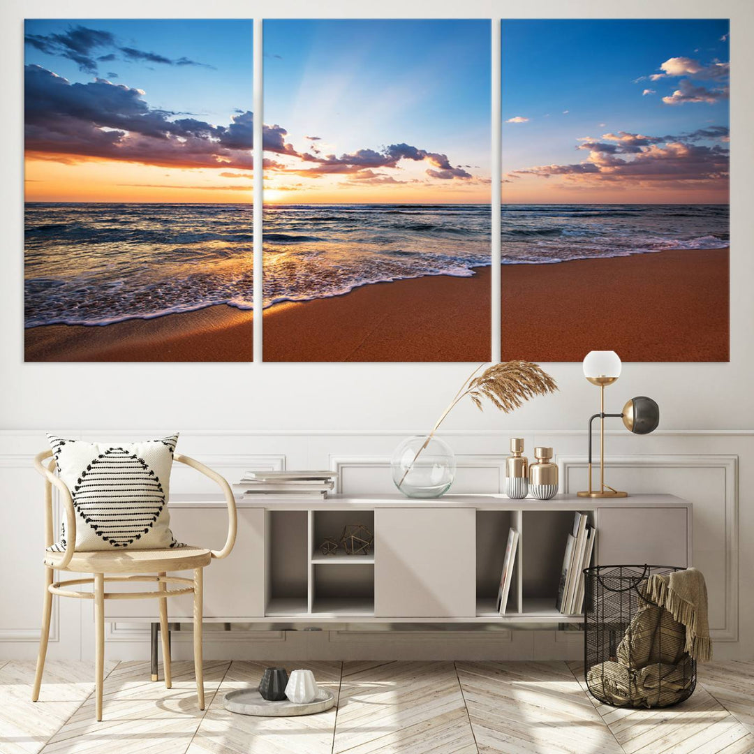 Golden Hour Beach Sunset Wall Art | Canvas Print | Ready to Hang | Coastal Wall Art for Living Room