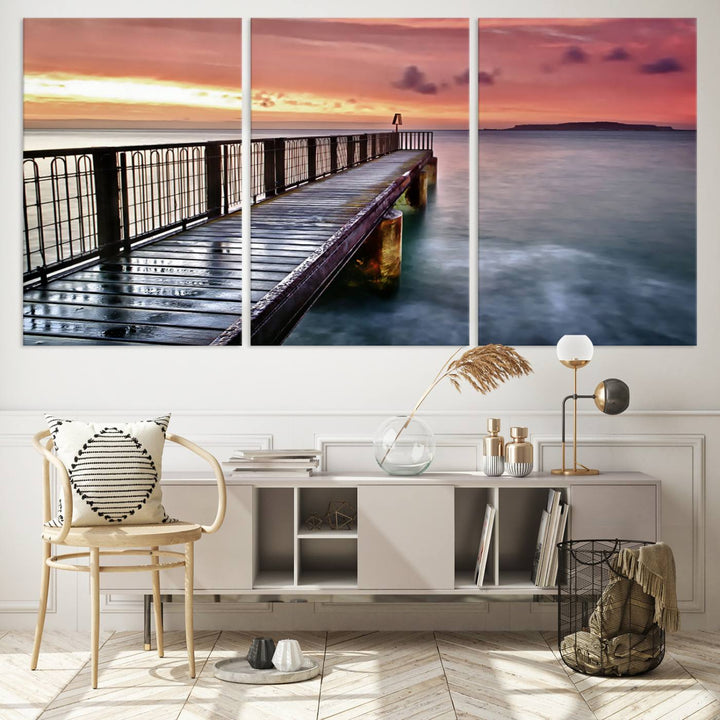 Serene Pier at Sunset Wall Art | Canvas Print | Ready to Hang | Coastal Decor for Living Room