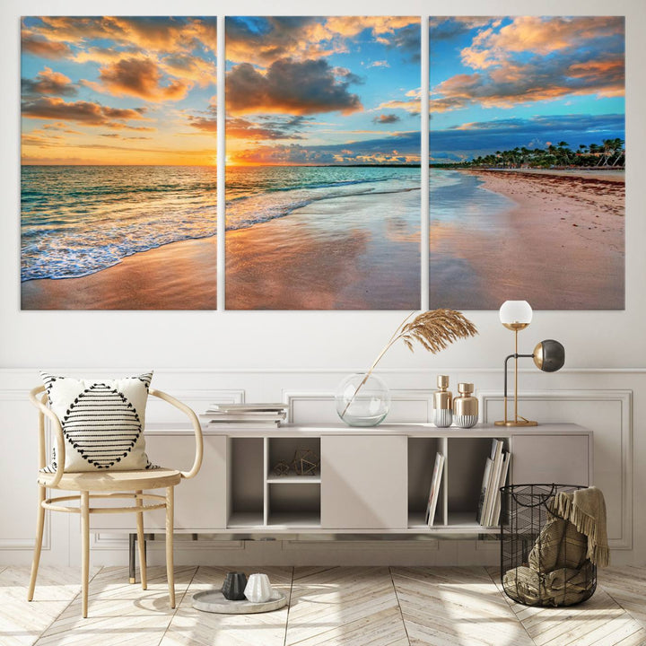 Serene Beach Sunset Wall Art | Coastal Ocean Canvas Print | Ready to Hang Tropical Decor for Home or Office