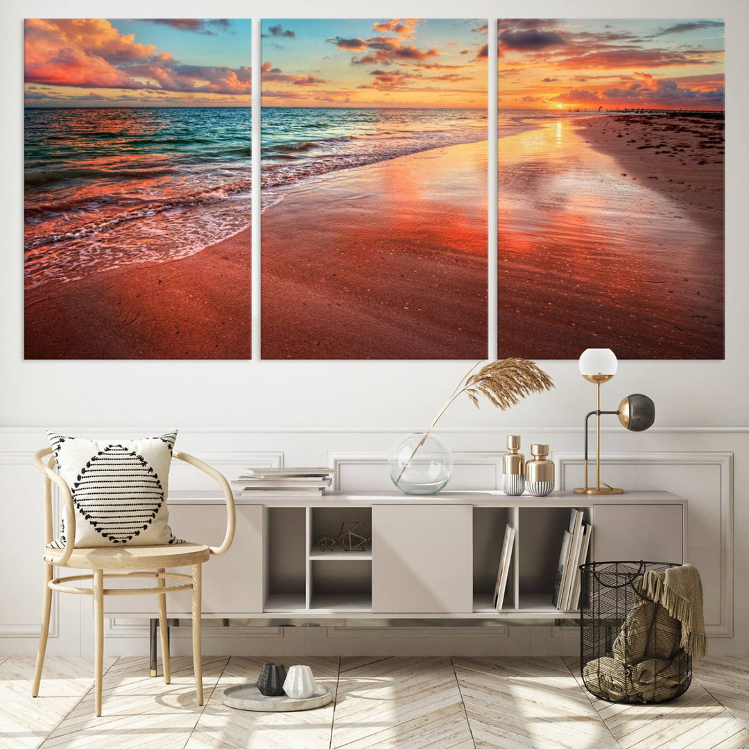 Stunning Sunset Beach Wall Art | Ocean Canvas Print | Coastal Wall Art | Ready to Hang | Tranquil Sunset Canvas for Home & Office Decor