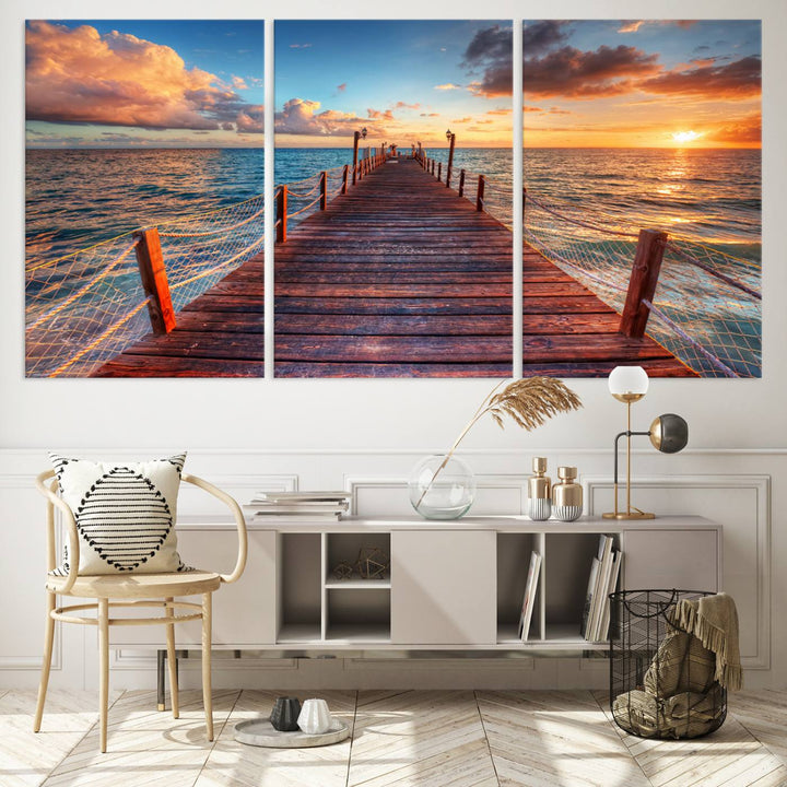 Vibrant Beach Sunset Wall Art | Coastal Ocean Canvas Print | Ready to Hang Tropical Decor for Living Room or Office