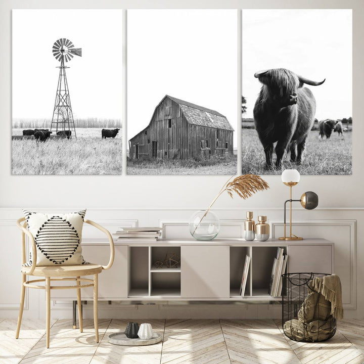 Old Barn Field Farmhouse Wall Art Decor Canvas Print, Boho Wall Art Print