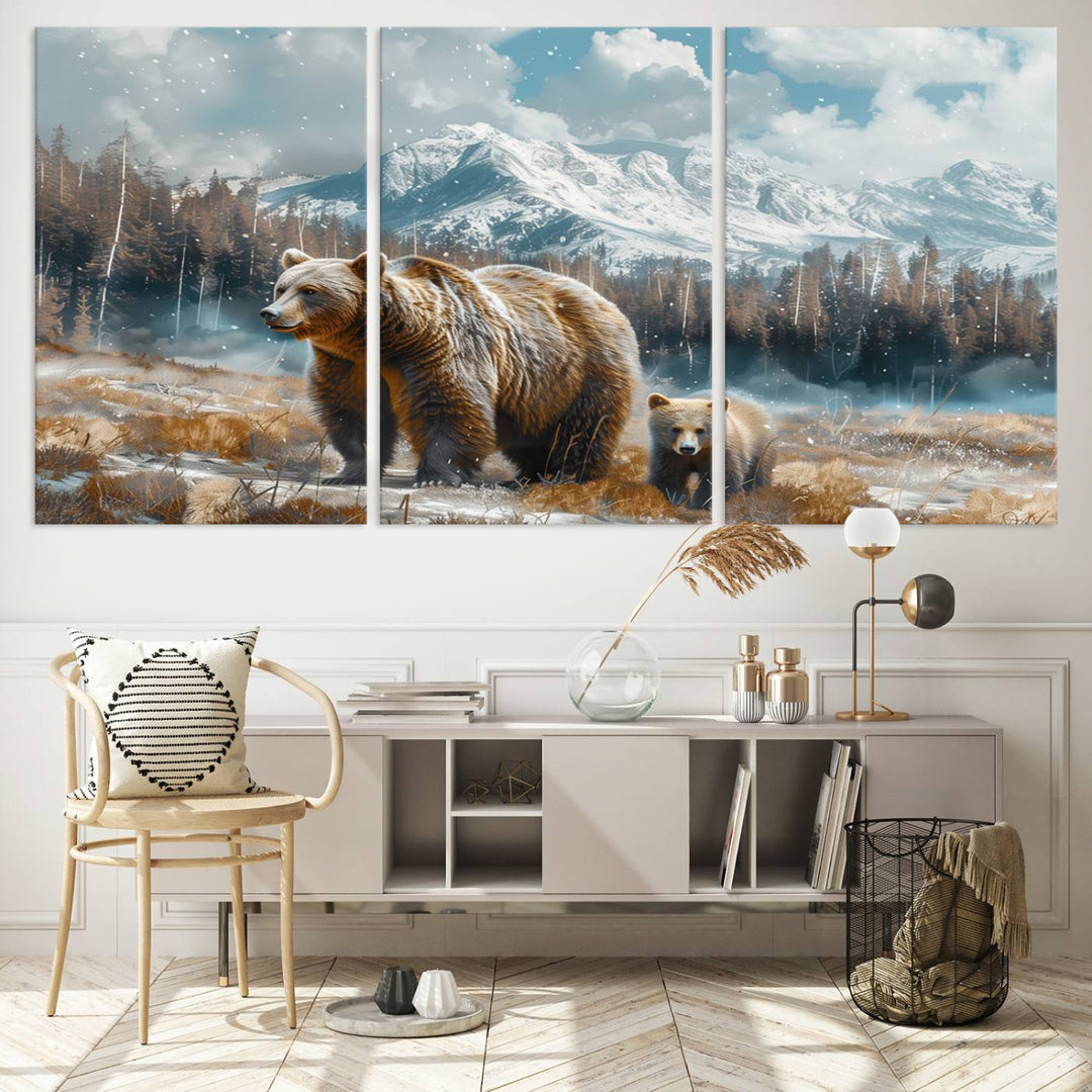 Bear and Baby Bear Wall Art Canvas Print is perfect nursery decor.