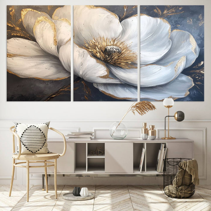 White Magnolia Flower Wall Art | Canvas Print | Abstract Floral Wall Decor | Elegant Bloom Artwork | Framed for Living Room or Bedroom