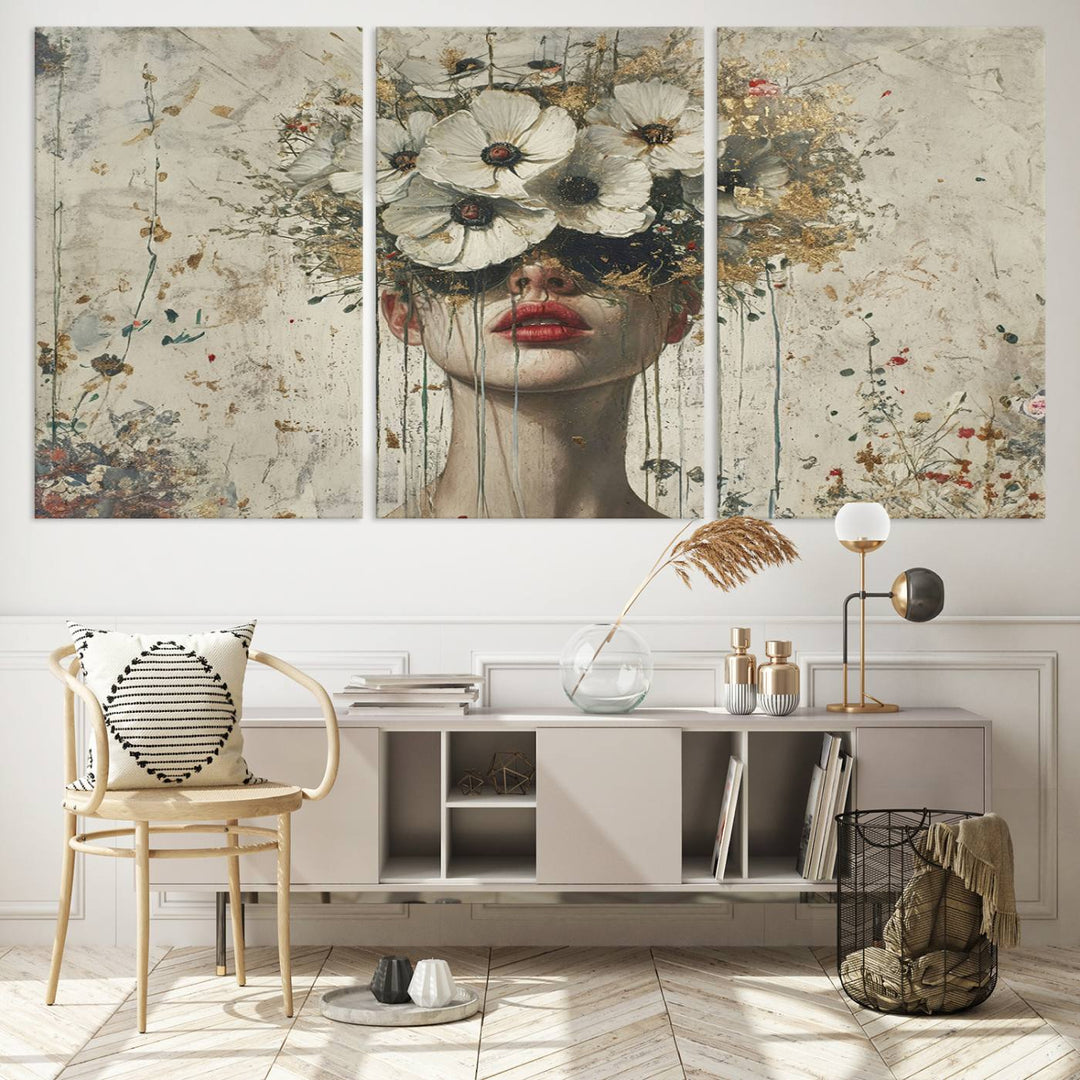 Abstract Floral Women Patel Wall Art Canvas Print