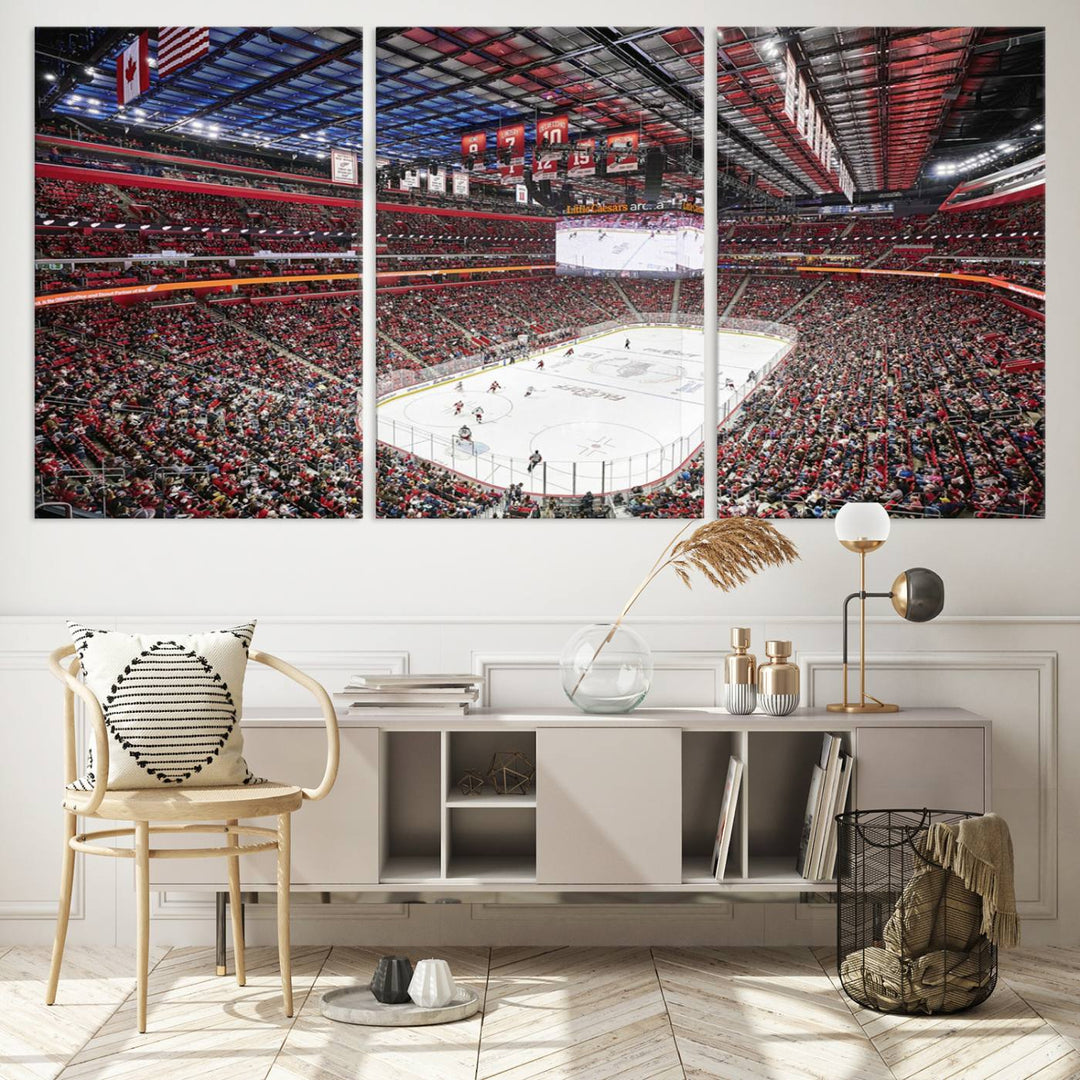 Barton Malow Little Caesars Arena Detroit Wall Art Canvas Print - Detroit Hockey and Basketball Stadium Print