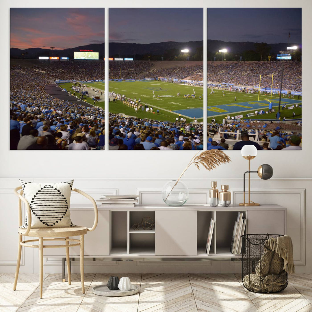 UCLA Bruins Football Team Print - Pasadena Rose Bowl Stadium Wall Art Canvas Print