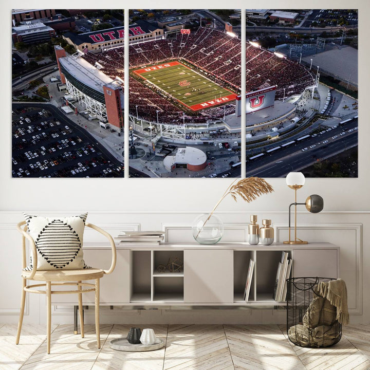 Utah Utes Football Team Print - Salt Lake City Rice-Eccles Stadium Wall Art Canvas Print