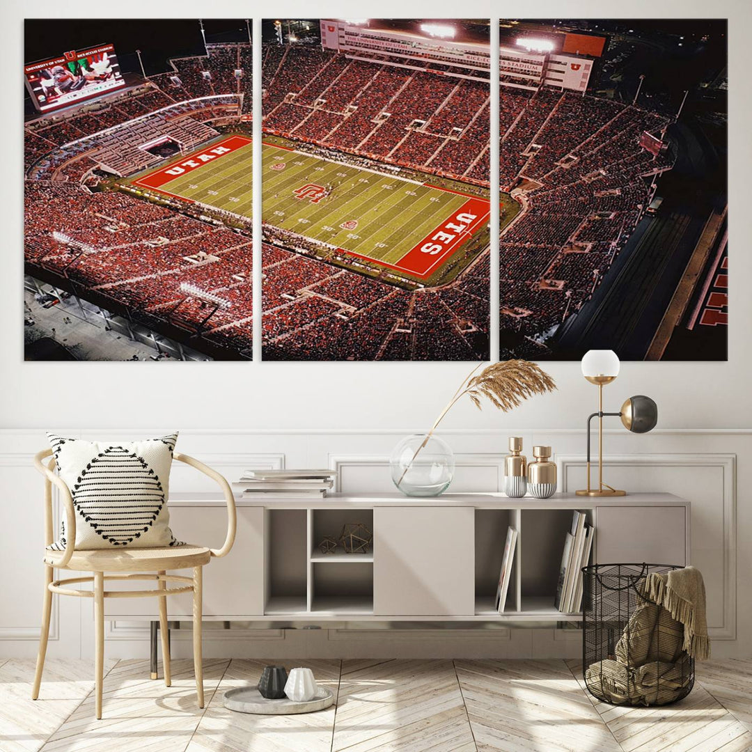 Utah Utes Football Team Print - Salt Lake City Rice-Eccles Stadium Wall Art Canvas Print