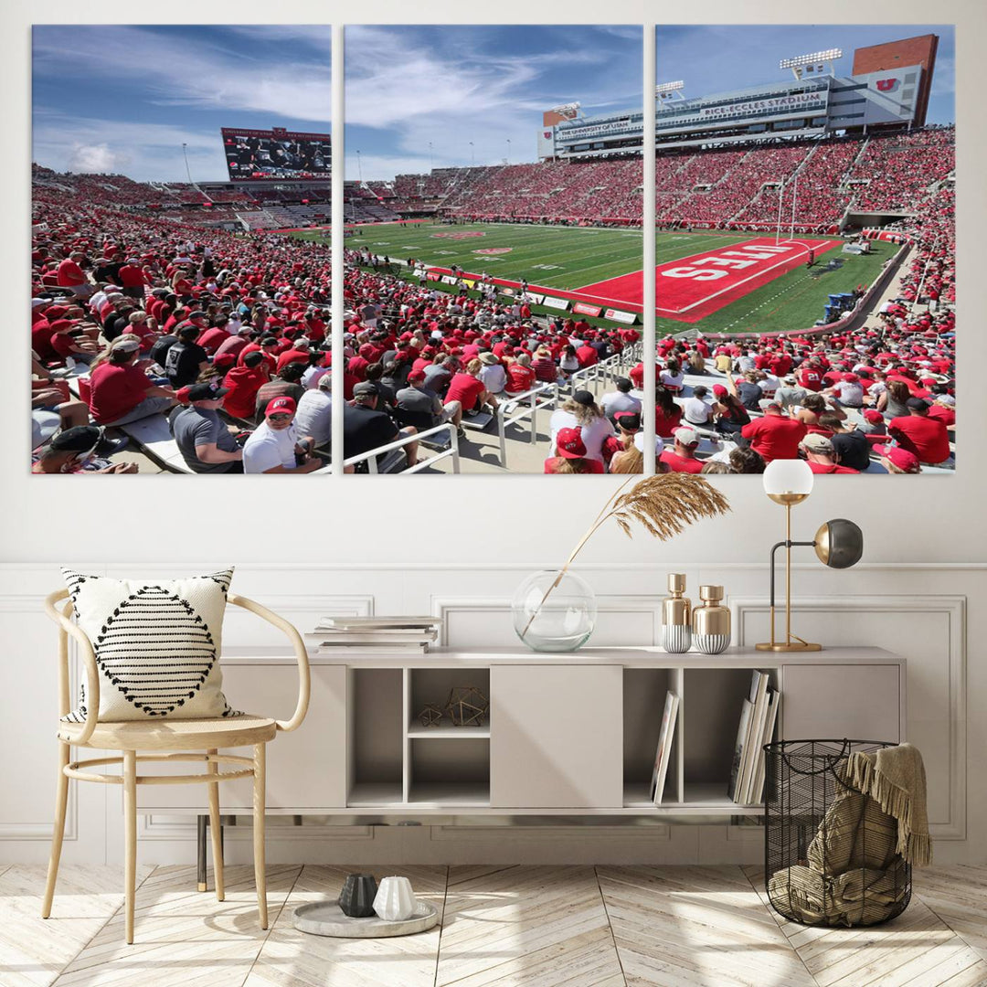 Utah Utes Football Team Print - Salt Lake City Rice-Eccles Stadium Wall Art Canvas Print