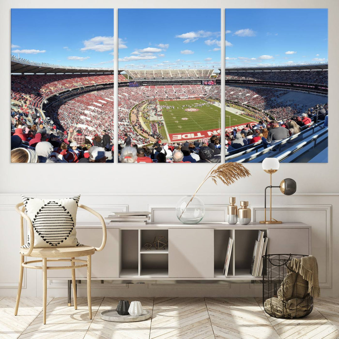 University of Alabama Crimson Tide Football Team Print - Tuscaloosa Bryant-Denny Stadium Wall Art Canvas Print