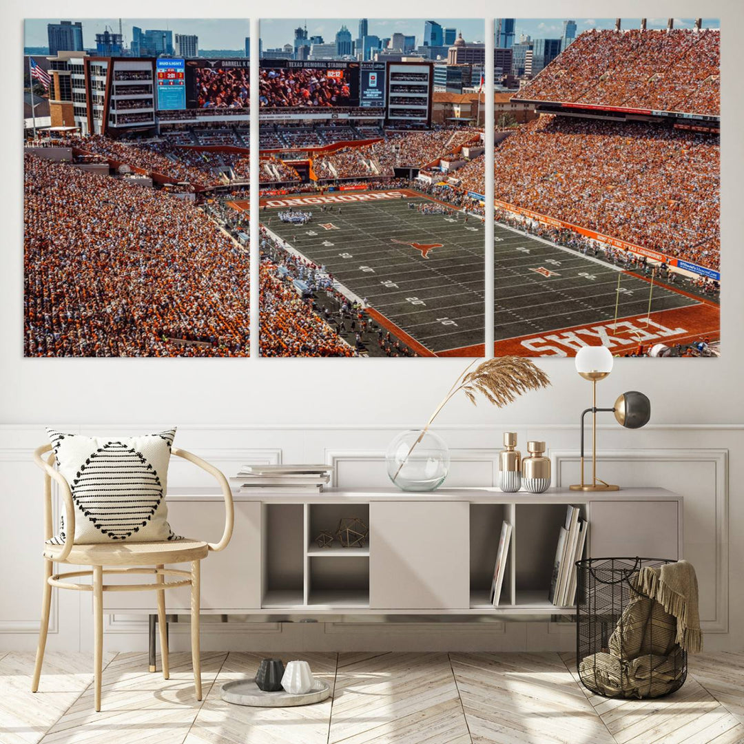 University of Texas Longhorns Football Team Print - Austin Darrell K Royal-Texas Memorial Stadium Wall Art Canvas Print