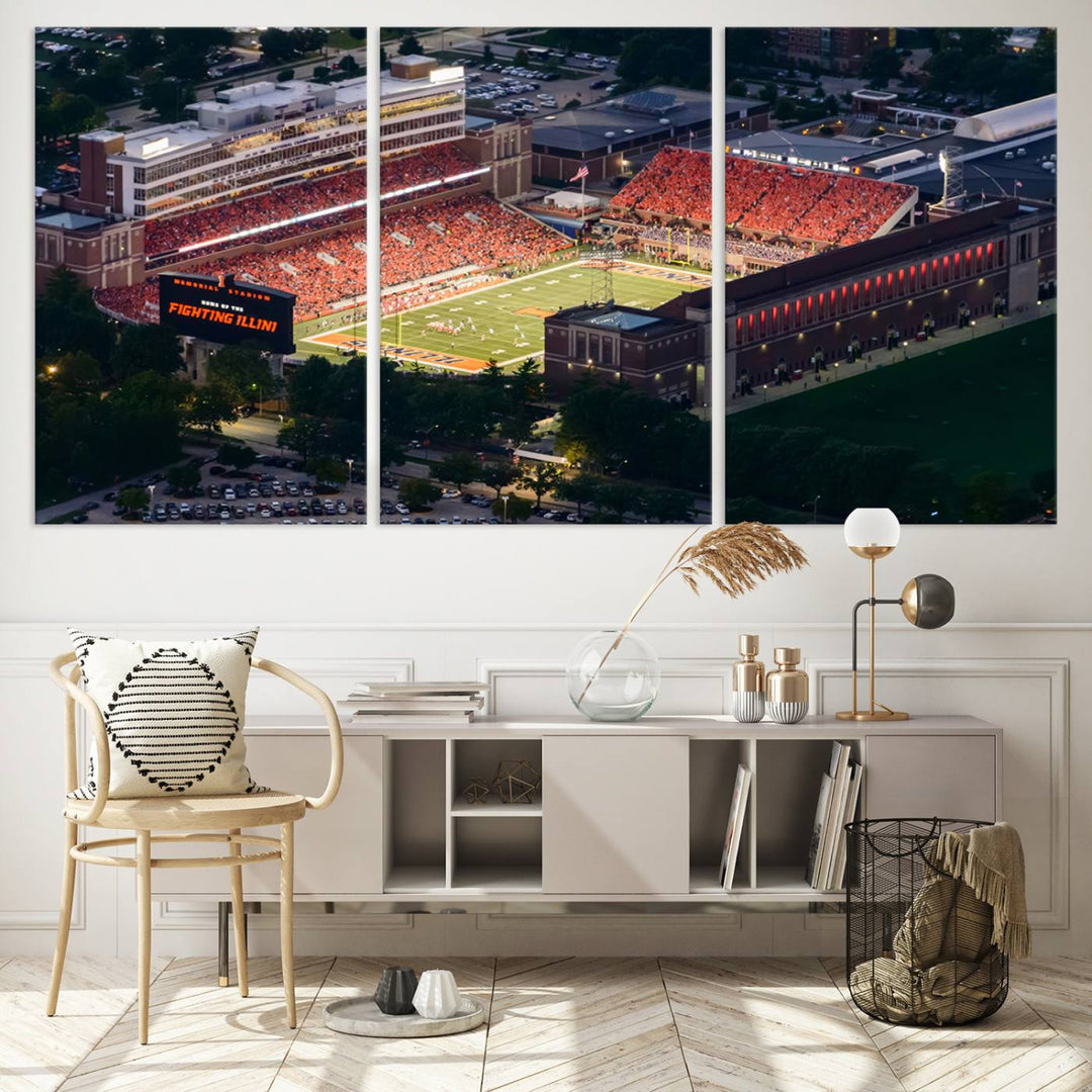 University of Illinois Fighting Illini Football Team Print - Champaign Illinois Memorial Stadium Wall Art Canvas Print