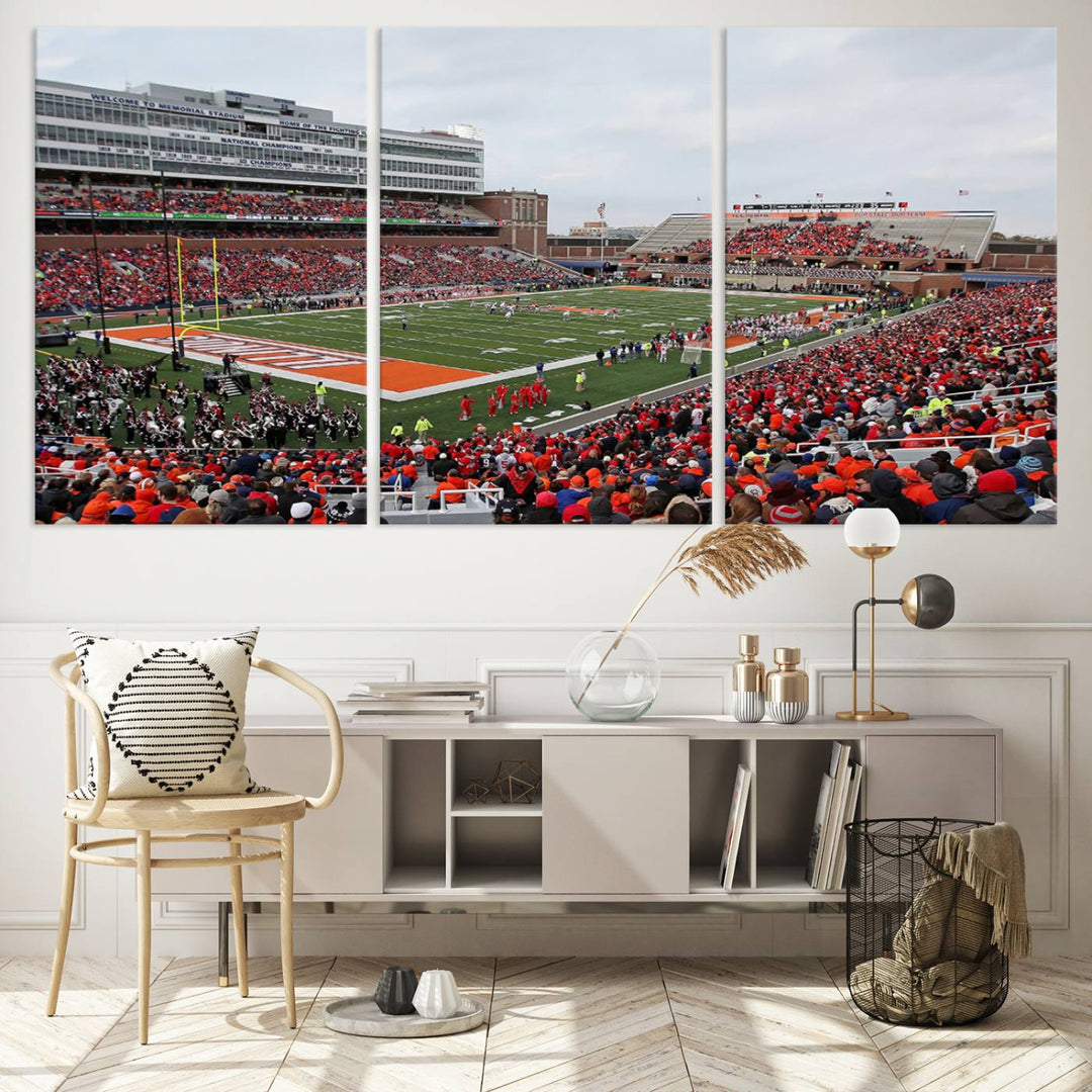 University of Illinois Fighting Illini Football Team Print - Champaign Illinois Memorial Stadium Wall Art Canvas Print